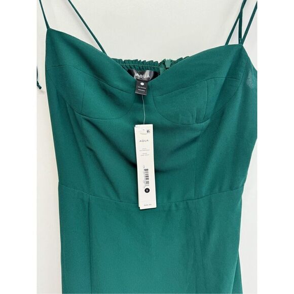 AQUA Midi Dress Size Small Green Spaghetti Strap Corset Front Slit‎ NWT - Picture 7 of 11